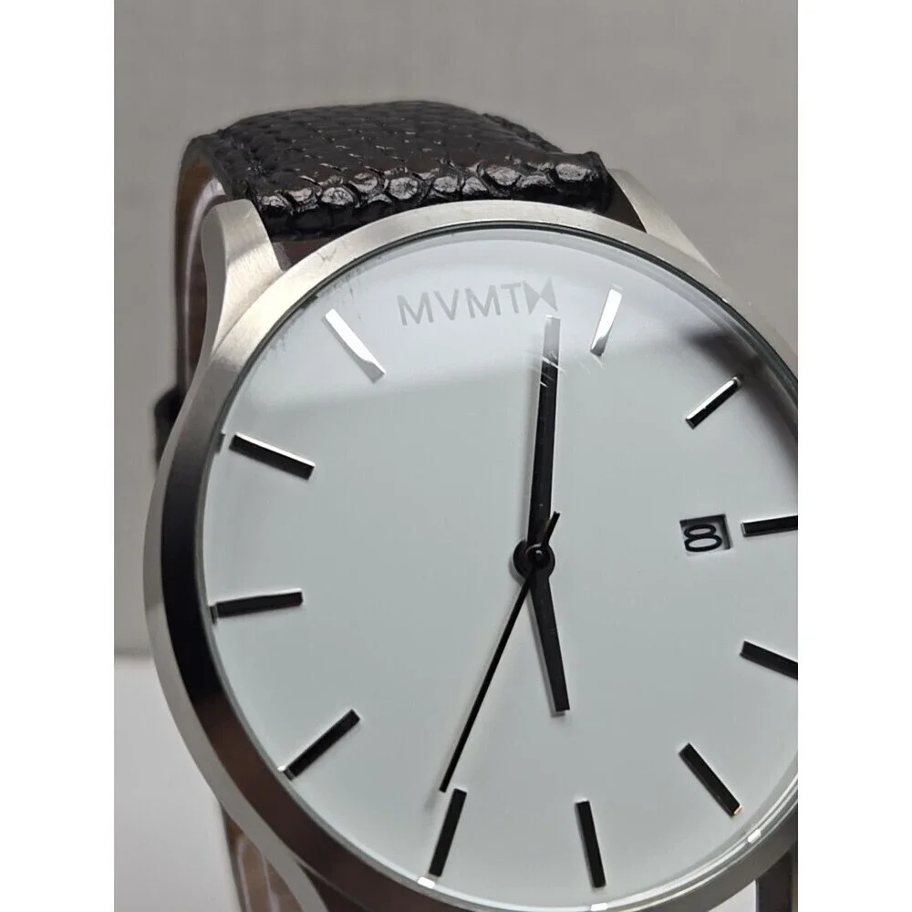 MVMT Classic Minimalist 45mm Date Watch Silver Tone White Dial New Battery 3ATM